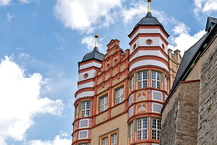 Schloss Bernburg, die "Leuchte" in Form einer Doppelturmfassade, Foto: Henrik Bollmann